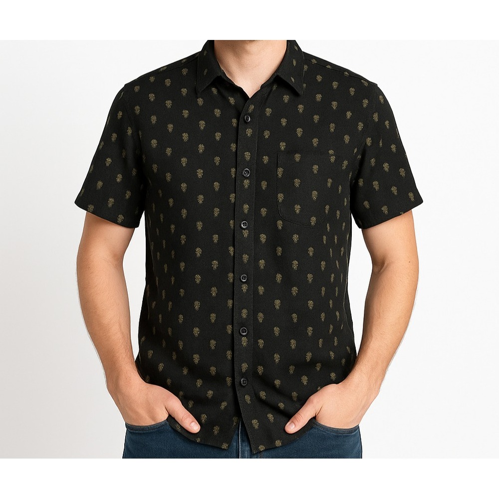 AP Avant Premiere Shirt Men Size L‎ Black Linen Blend Short Sleeve Casual